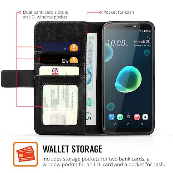 HTC Desire 12 Plus PU Leather ID Stand Wallet - Black