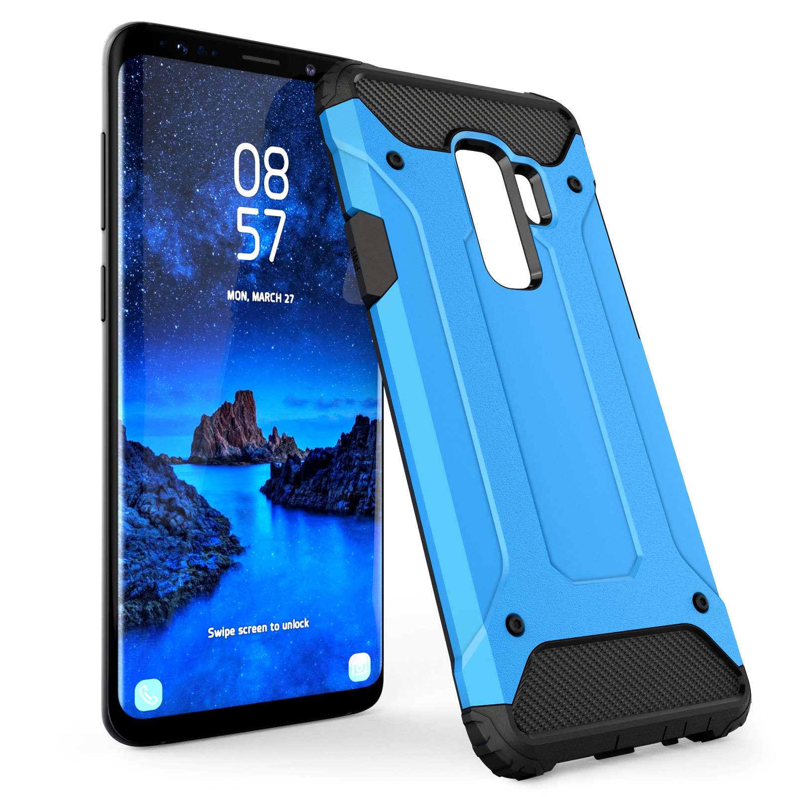 Samsung Galaxy S9 Plus Armoured Shockproof Carbon Case - Sky Blue