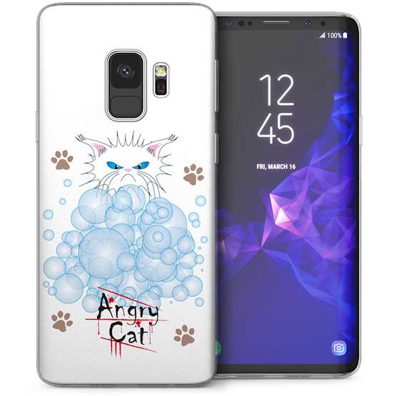 Samsung Galaxy S9 Angry Cat Bubbles Cartoon TPU Gel Case – White