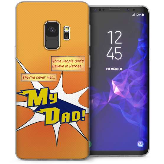 Samsung Galaxy S9 Dad Heroes Quote Cartoon TPU Gel Case – Orange