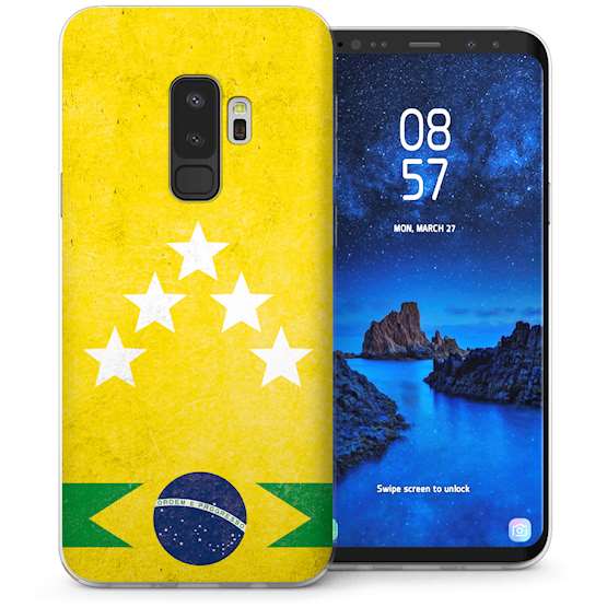 Samsung Galaxy S9 Plus Retro Brazil Globe Football TPU Gel Case – Yellow