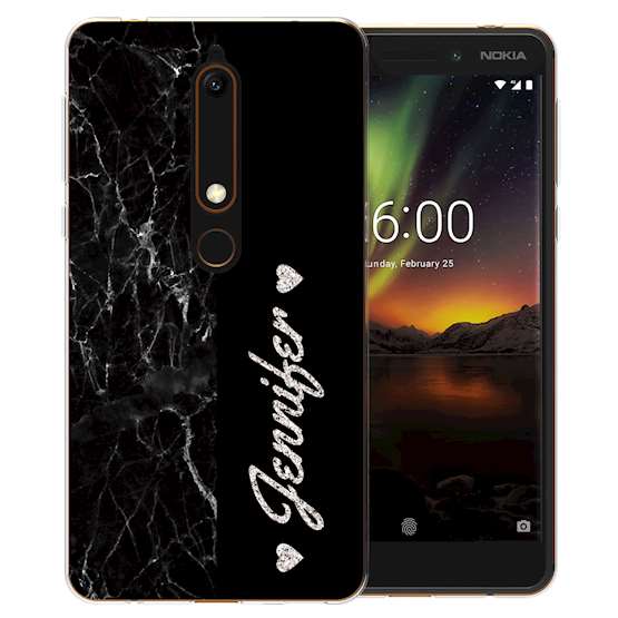 Nokia 6 (2018) Black Marble Personalised TPU Gel Case