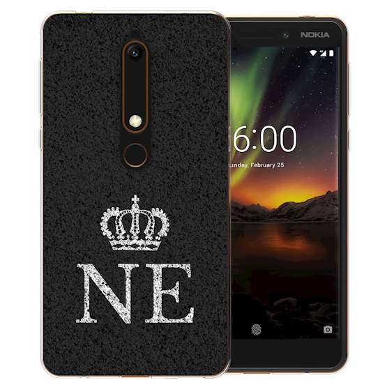 Nokia 6 (2018) Black Crown Personalised TPU Gel Case