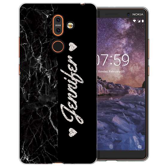 Nokia 7 Plus Black Marble Personalised TPU Gel Case