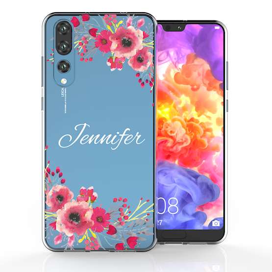 Huawei P20 Pro Clear Floral Personalised TPU Gel Case
