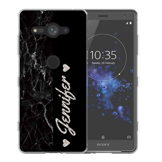 Sony Xperia XZ2 Compact Black Marble Personalised TPU Gel Case 