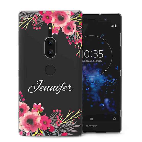 Sony Xperia XZ2 Premium Clear Floral Personalised TPU Gel Case