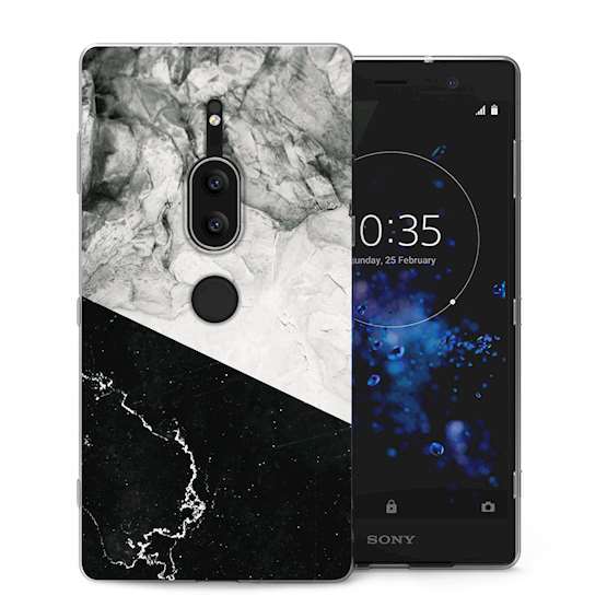 Sony Xperia XZ2 Premium Black White Marble Slice TPU Gel Case