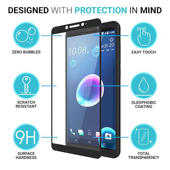HTC Desire 12 Tempered Glass (Single) - Black Edge