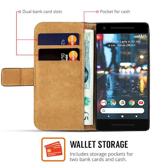 Google Pixel 2 Real Leather Wallet - Black