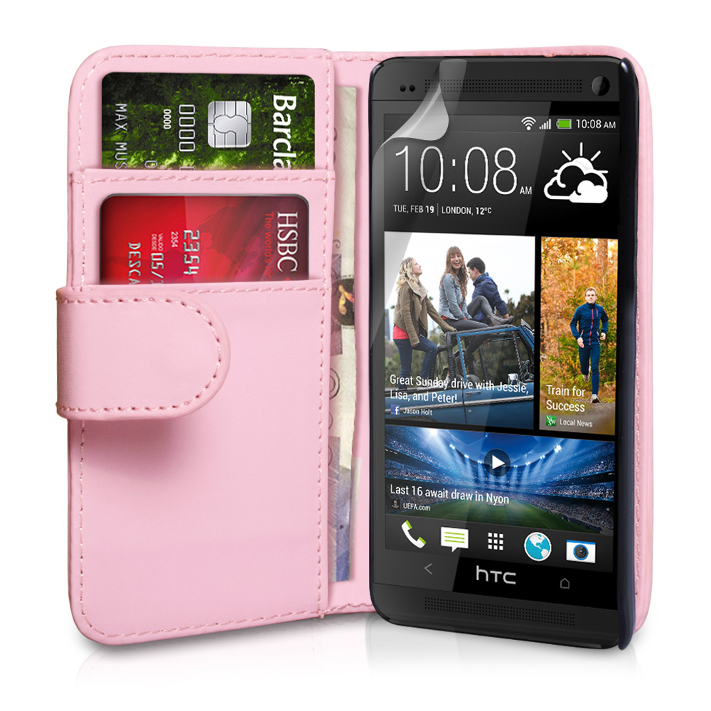 YouSave Accessories HTC One Leather Effect Wallet Case - Baby Pink