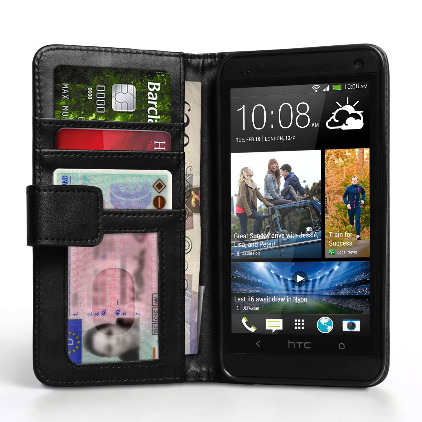 Caseflex HTC One Real Leather Wallet Case - Black