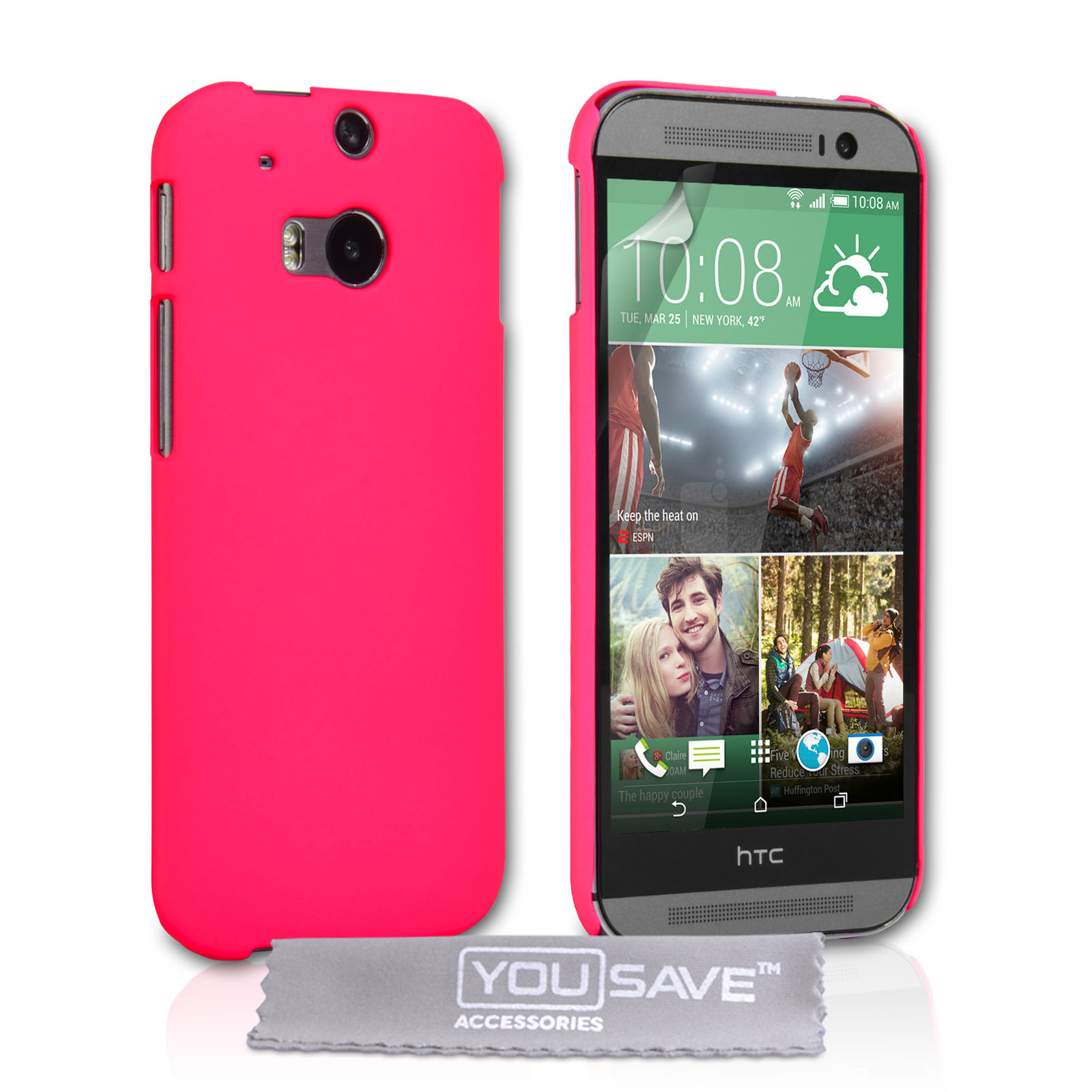 YouSave Accessories HTC One M8 Hard Hybrid Case - Hot Pink