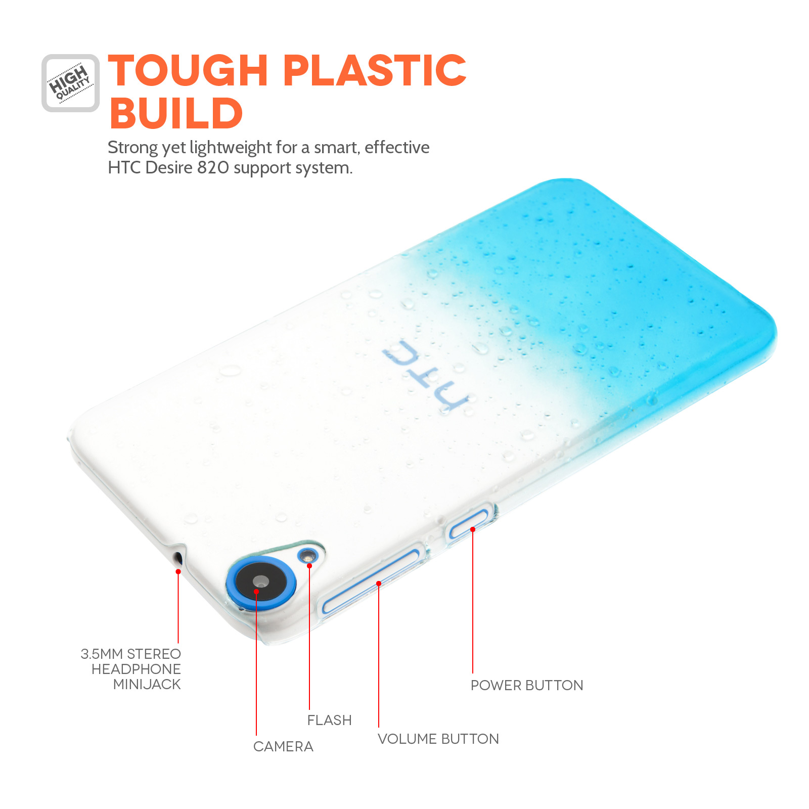 YouSave Accessories HTC Desire 820 Raindrop Hard Case - Blue-Clear