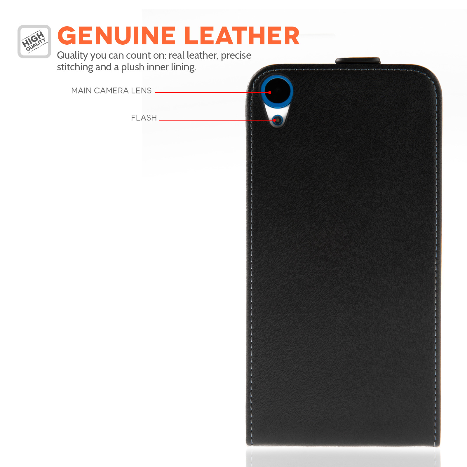 Caseflex HTC Desire 820 Real Leather Flip Case - Black
