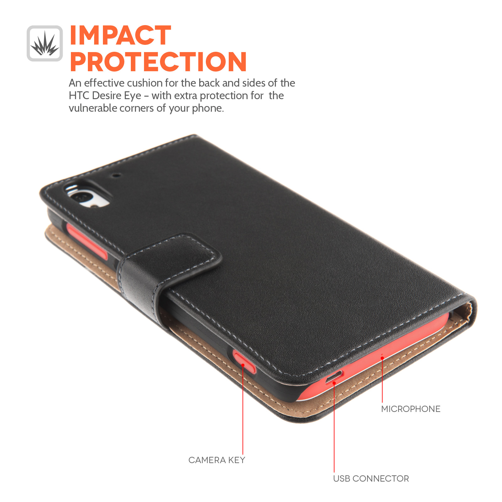 Caseflex HTC Desire EYE Real Leather Wallet Case - Black