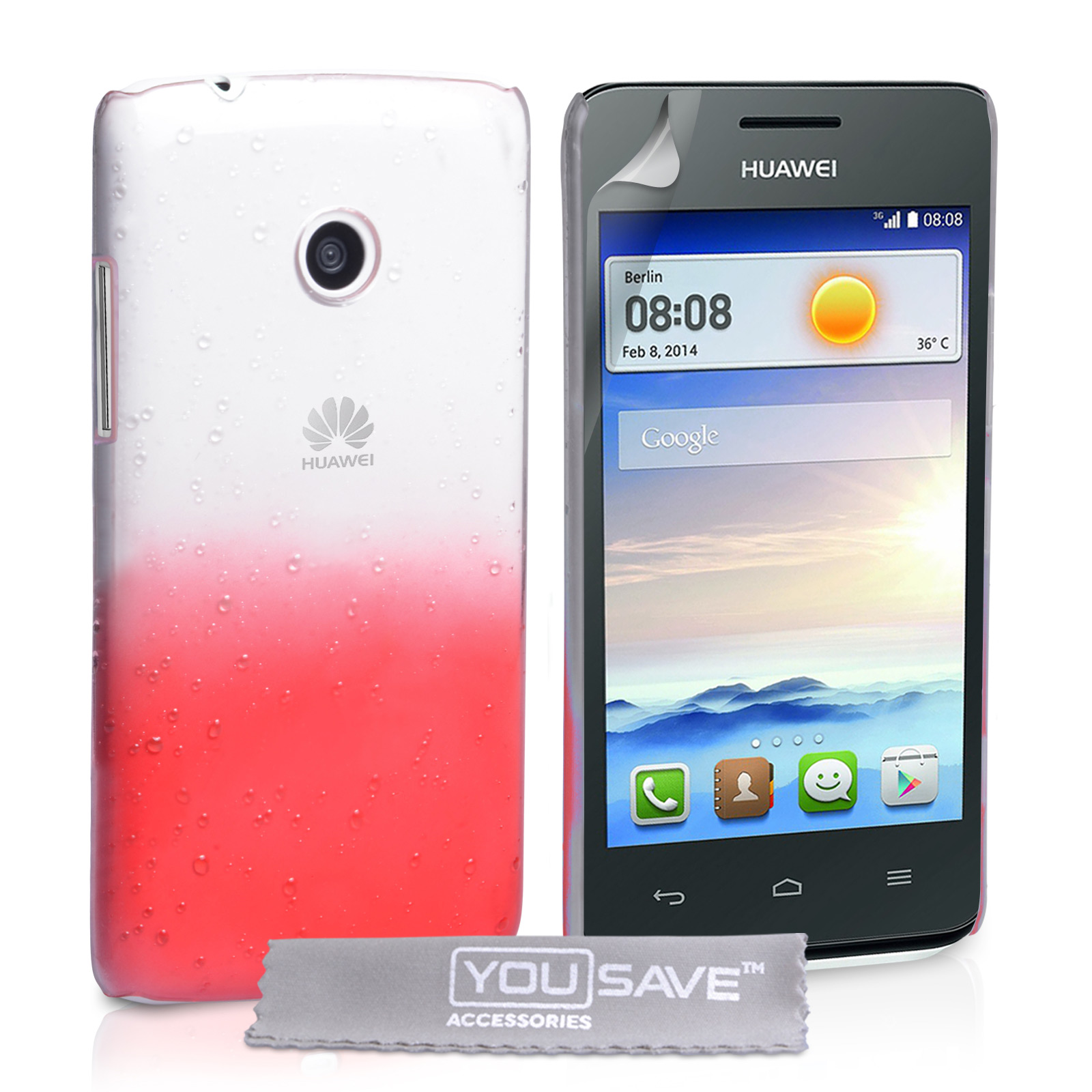 YouSave Accessories Huawei Ascend Y330 Raindrop Hard Case - Red-Clear