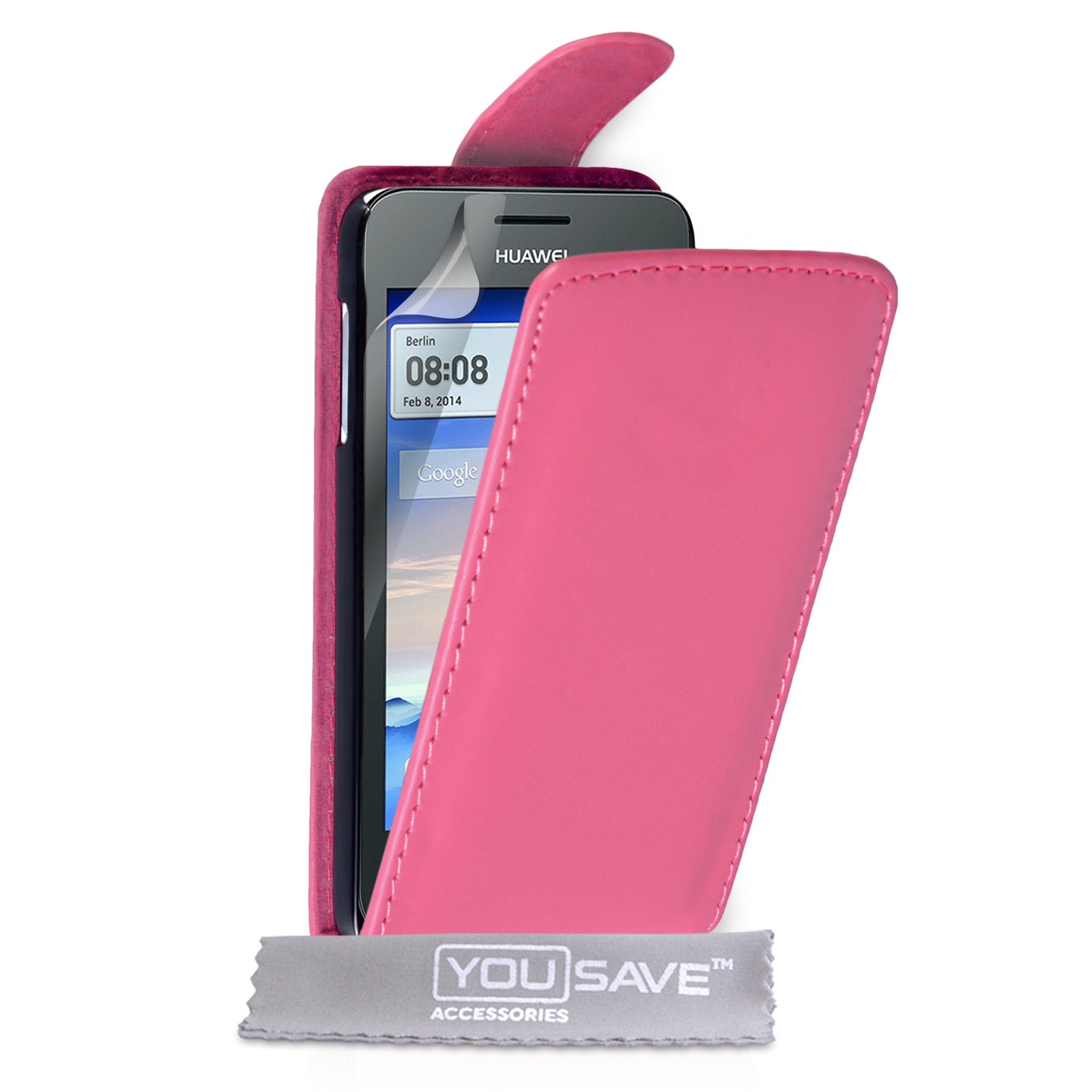 YouSave Huawei Ascend Y330 Leather-Effect Flip Case - Hot Pink