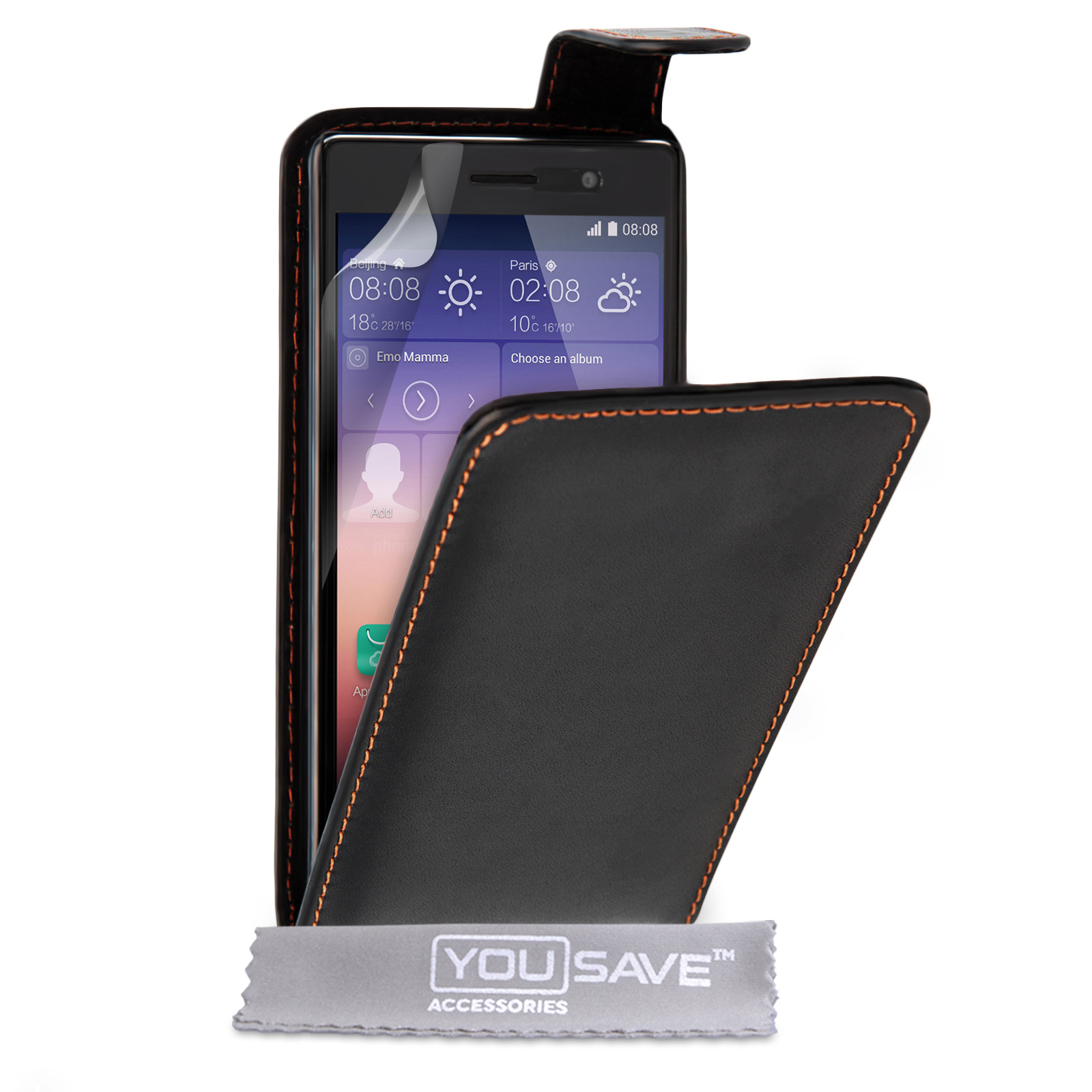 YouSave Accessories Huawei Ascend P7 Leather-Effect Flip Case - Black