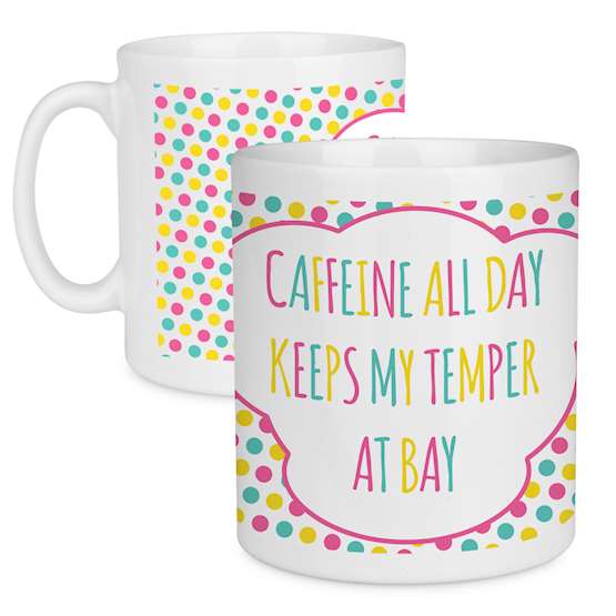 Caffeine Lover Quote Polka Dot Design Large Mug