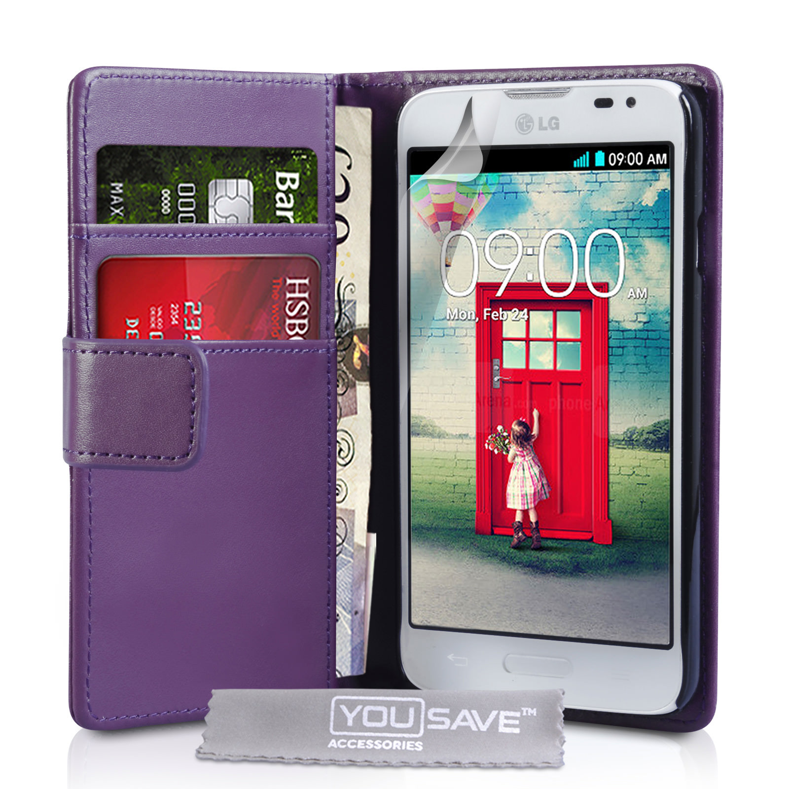 YouSave Accessories LG L70 Leather-Effect Wallet Case - Purple