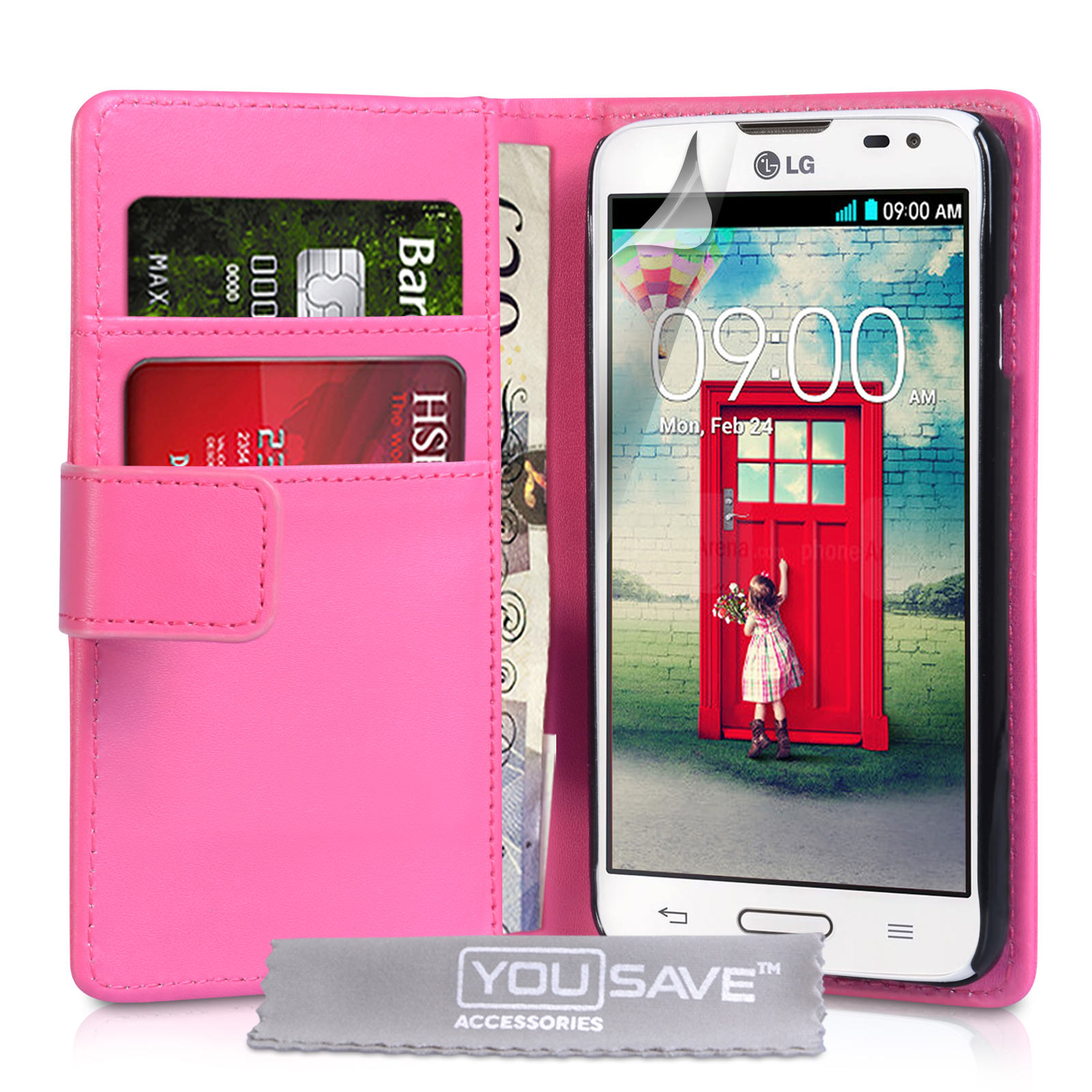 YouSave Accessories LG L90 Leather-Effect Wallet Case - Hot Pink