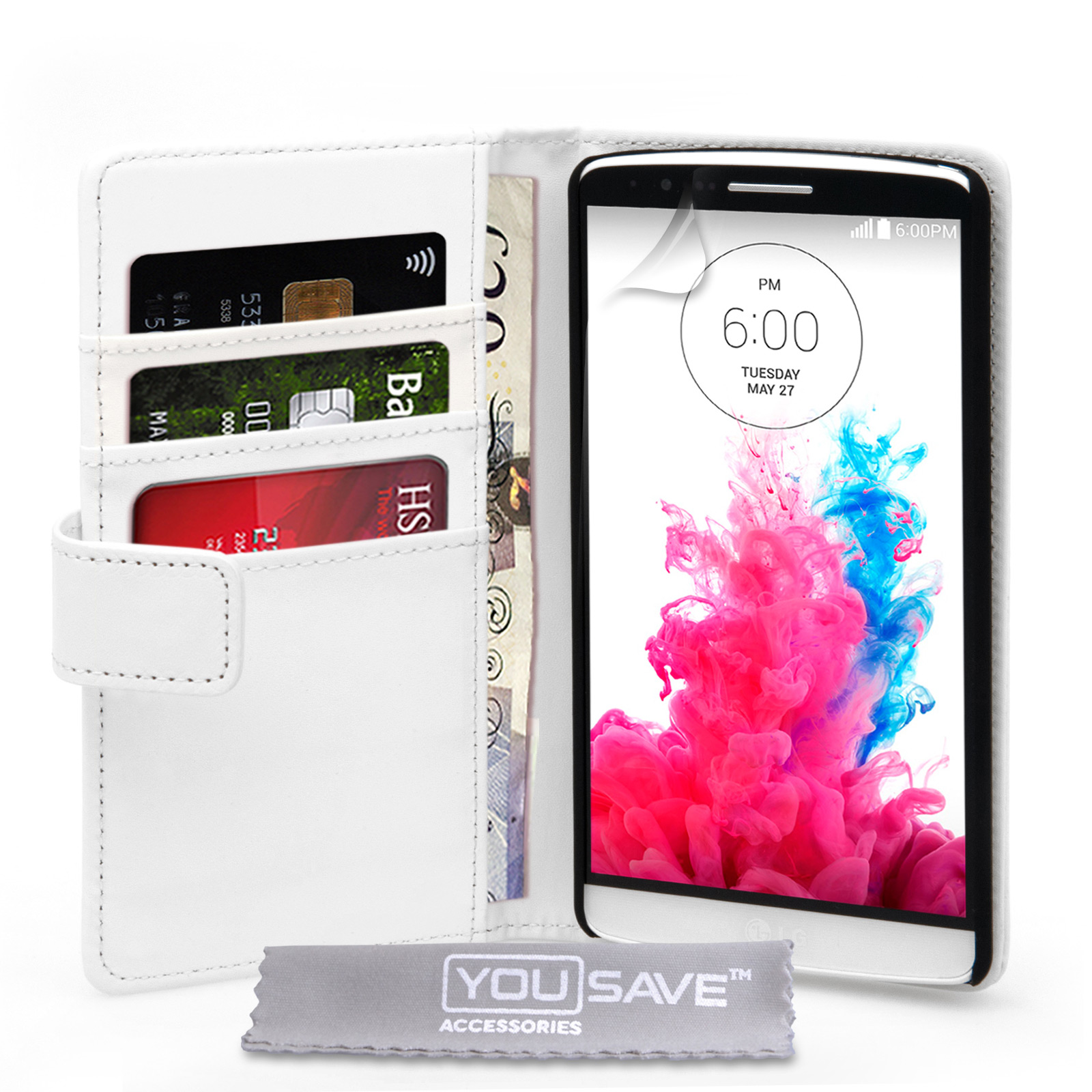 YouSave Accessories LG G3 Leather-Effect Wallet Case - White
