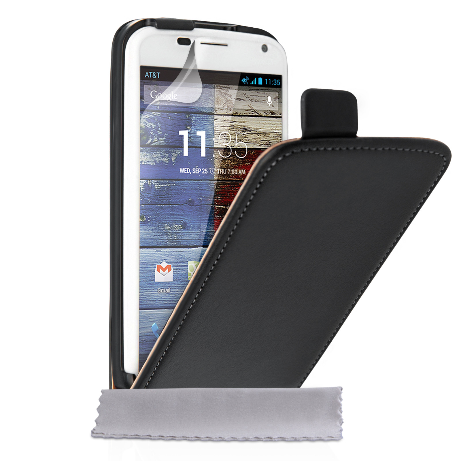 Caseflex Motorola Moto X Real Leather Flip Case - Black