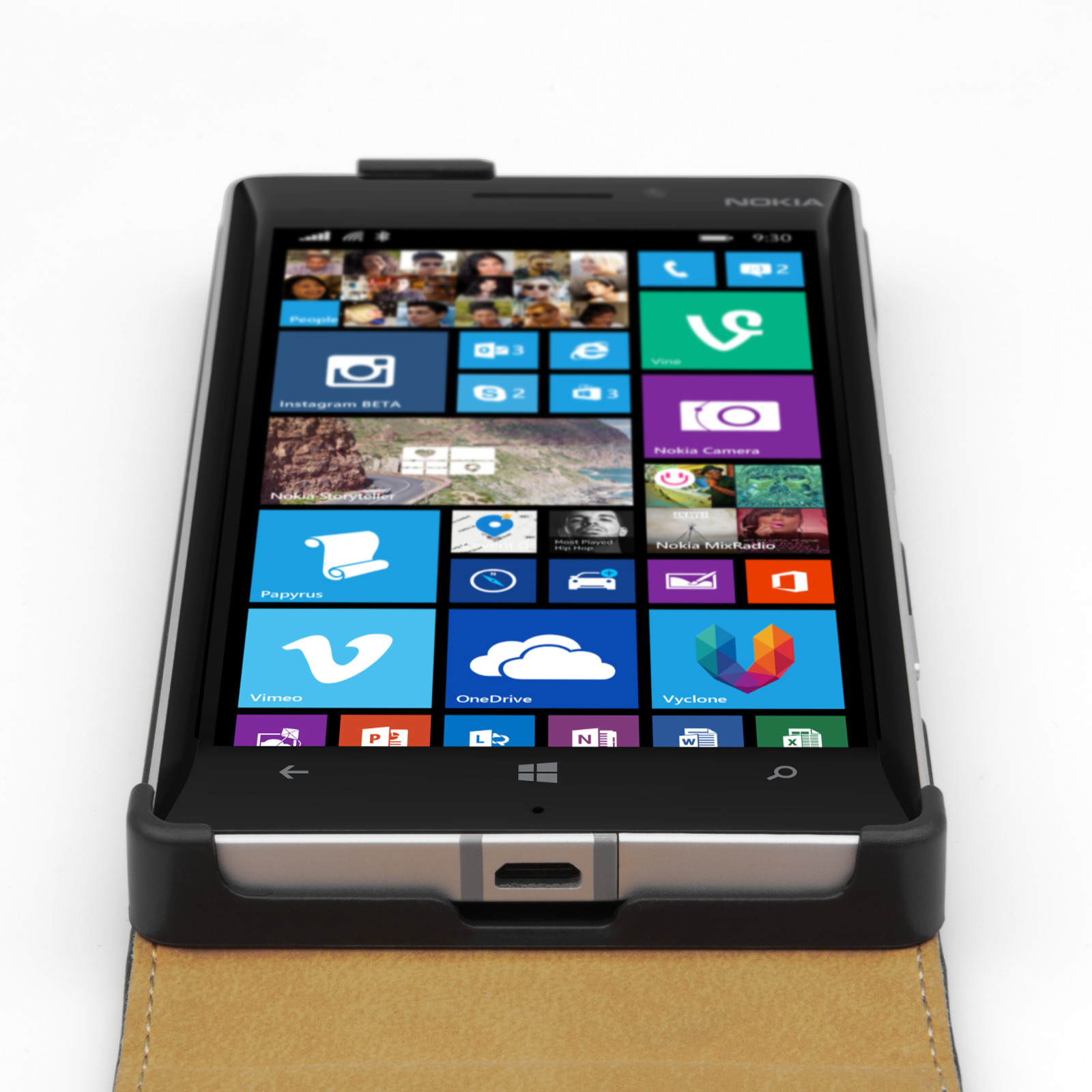 Caseflex Nokia Lumia 930 Real Leather Flip Case - Black