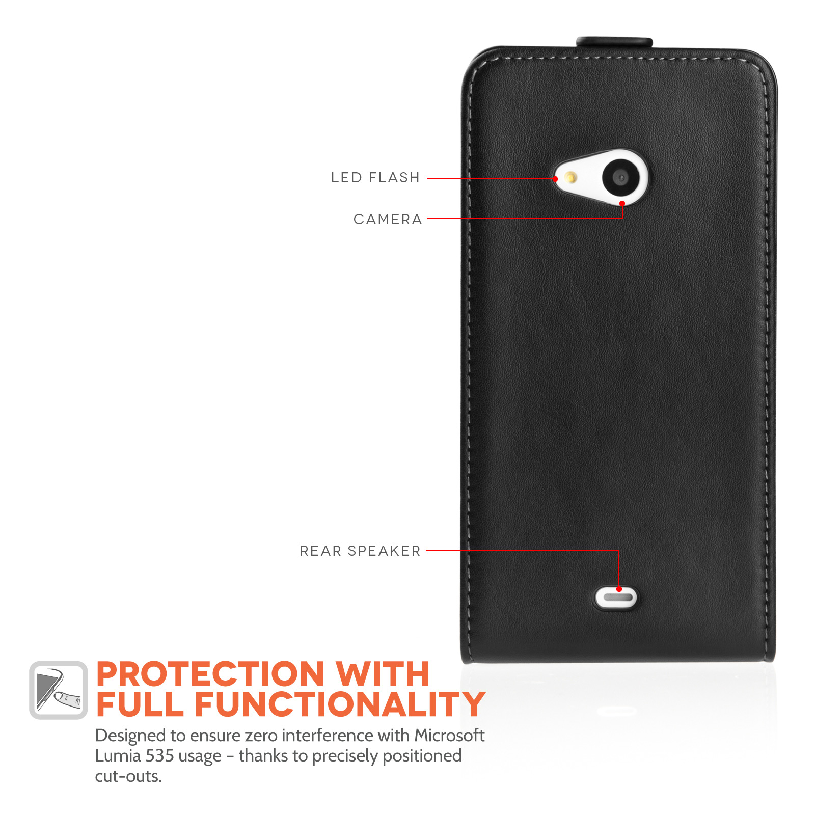 Caseflex Microsoft Lumia 535 Real Leather Flip Case - Black