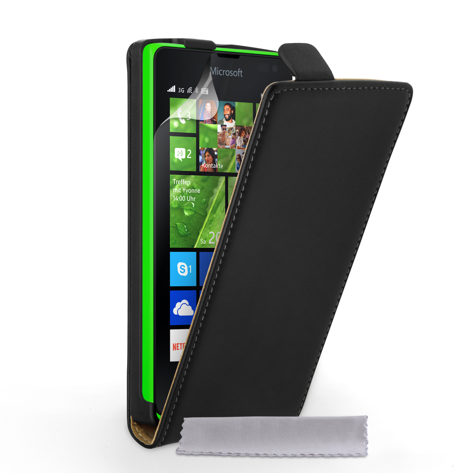 Caseflex Microsoft Lumia 435 Real Leather Flip Case - Black