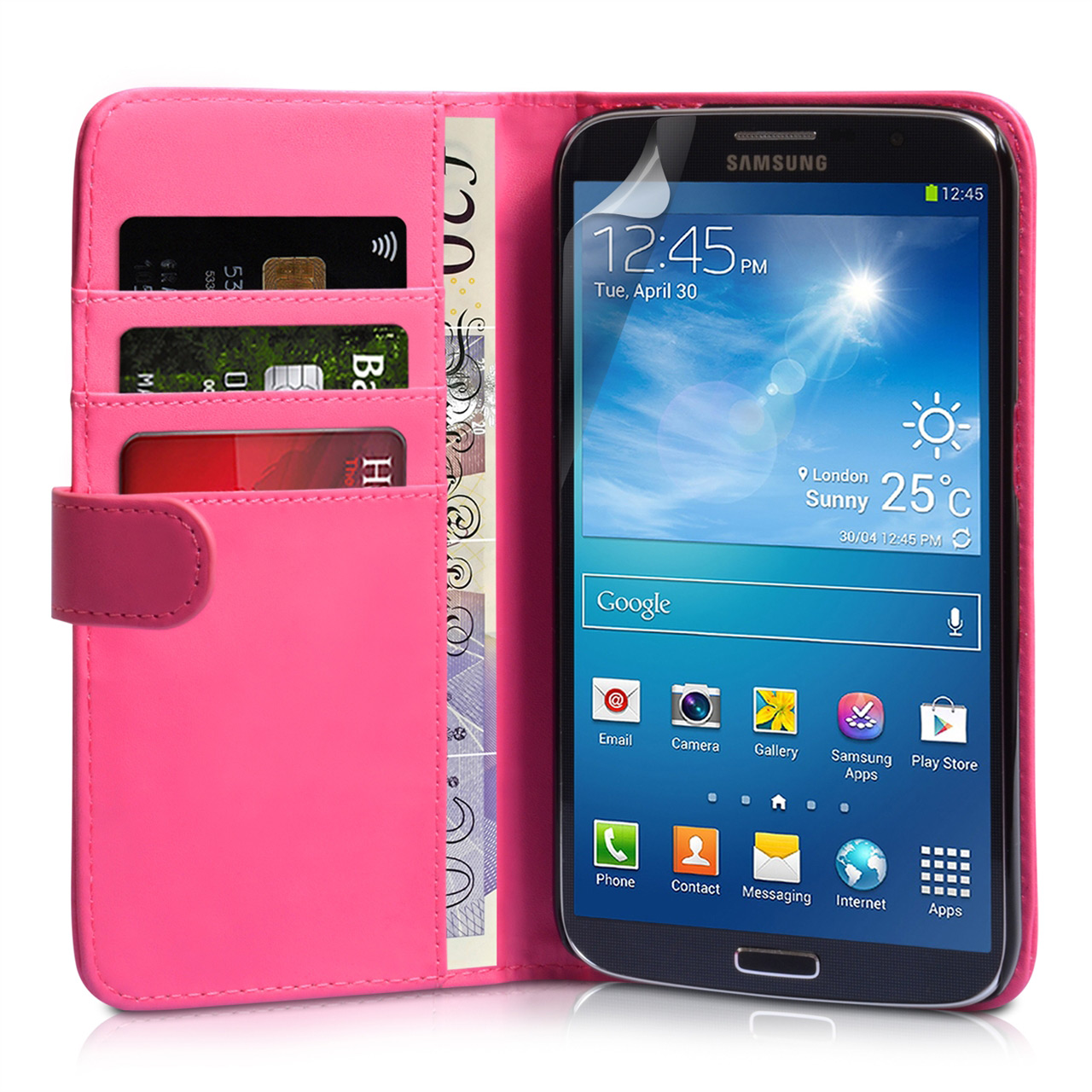 YouSave Samsung Galaxy Mega 6.3 Leather Effect Wallet Case - Hot Pink