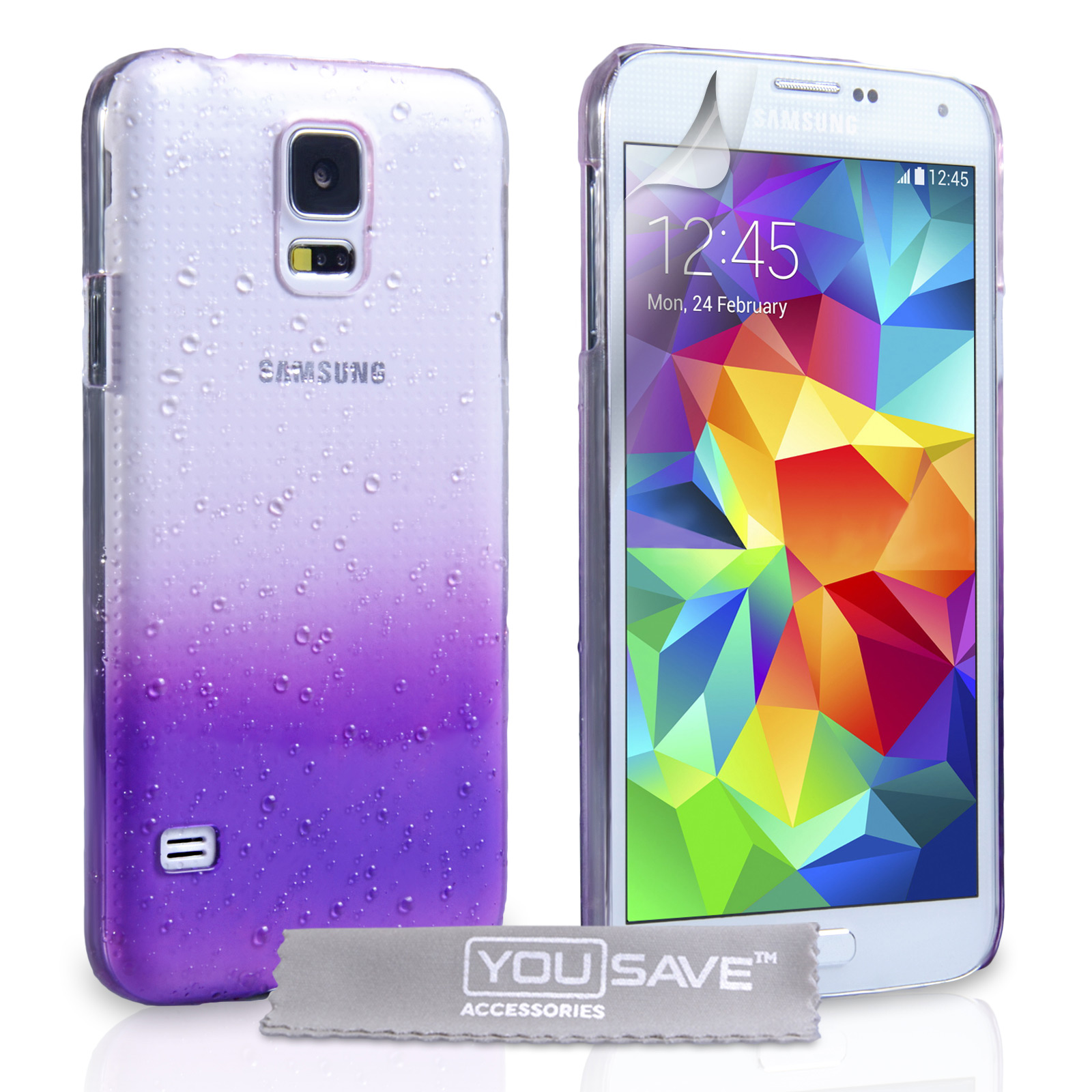 YouSave Samsung Galaxy S5 Raindrop Hard Case - Purple-Clear