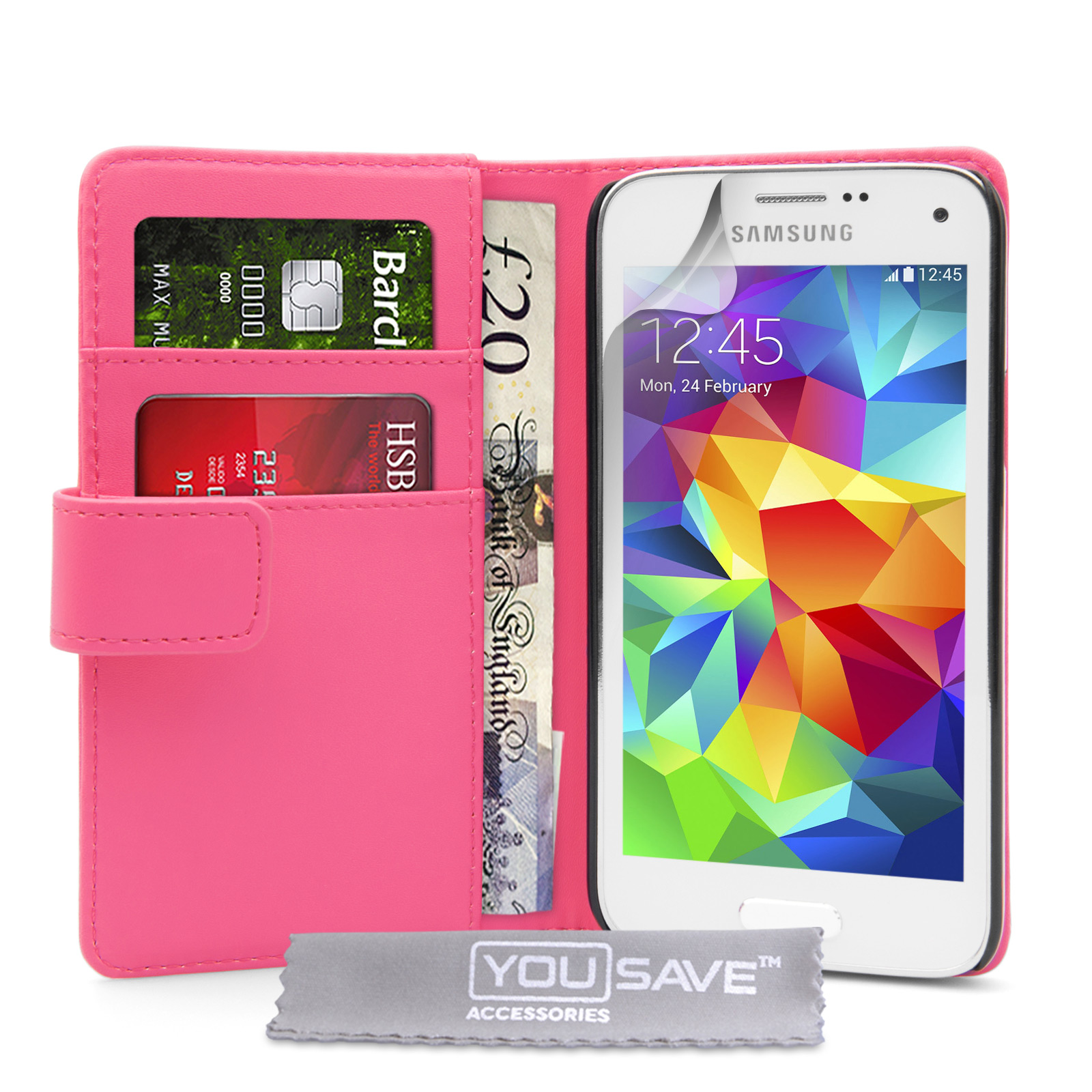 YouSave Samsung Galaxy S5 Mini Leather-Effect Wallet Case - Hot Pink