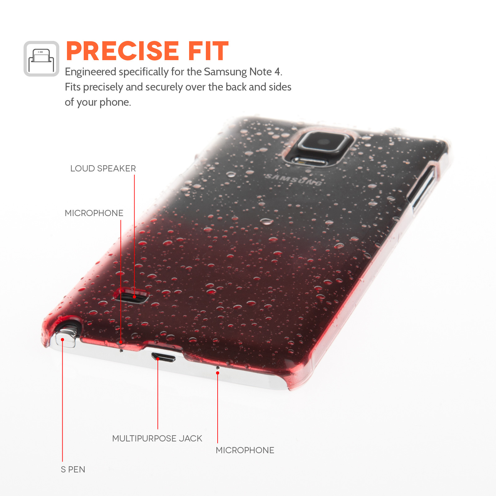 YouSave Samsung Galaxy Note 4 Raindrop Hard Case - Red-Clear