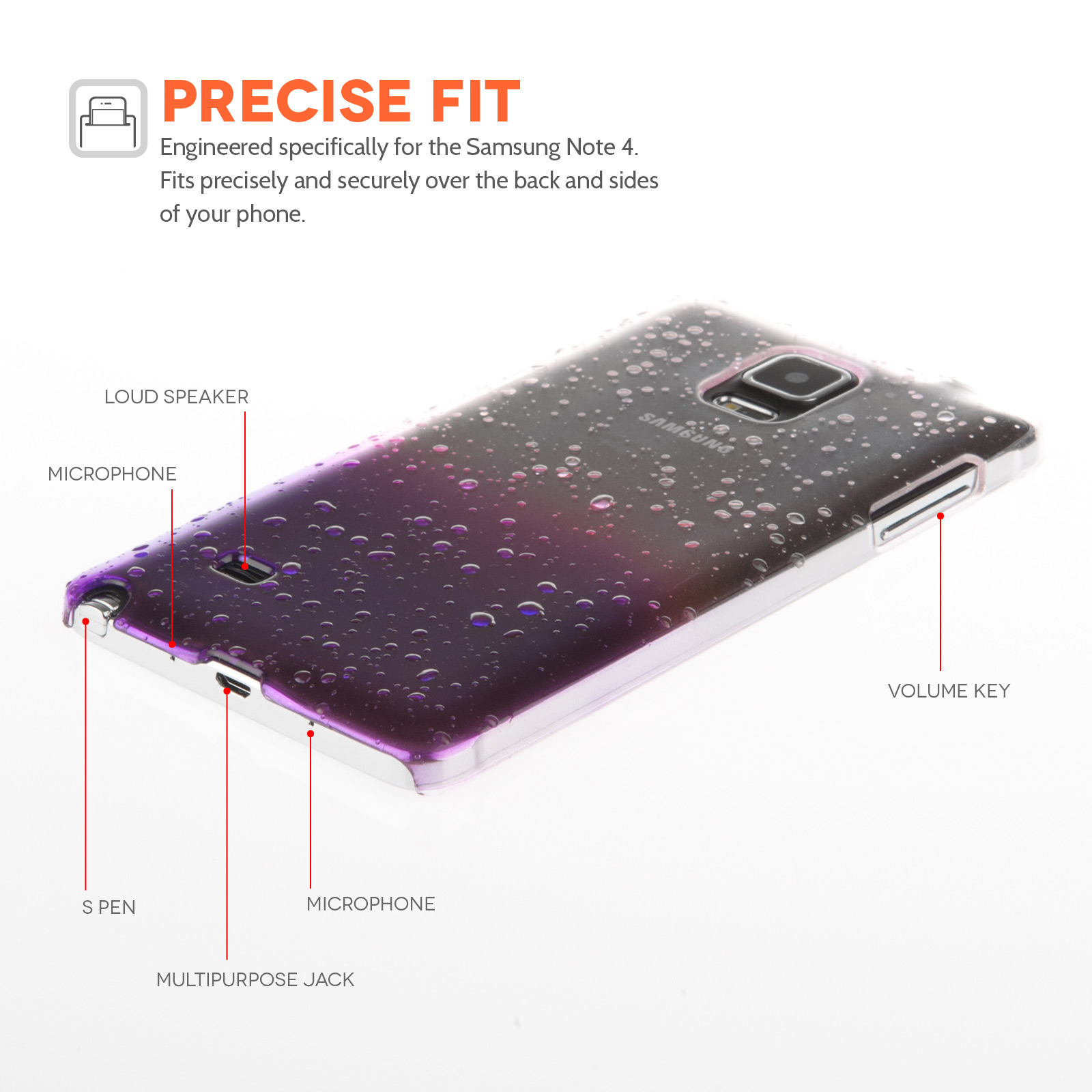 YouSave Samsung Galaxy Note 4 Raindrop Hard Case - Purple-Clear