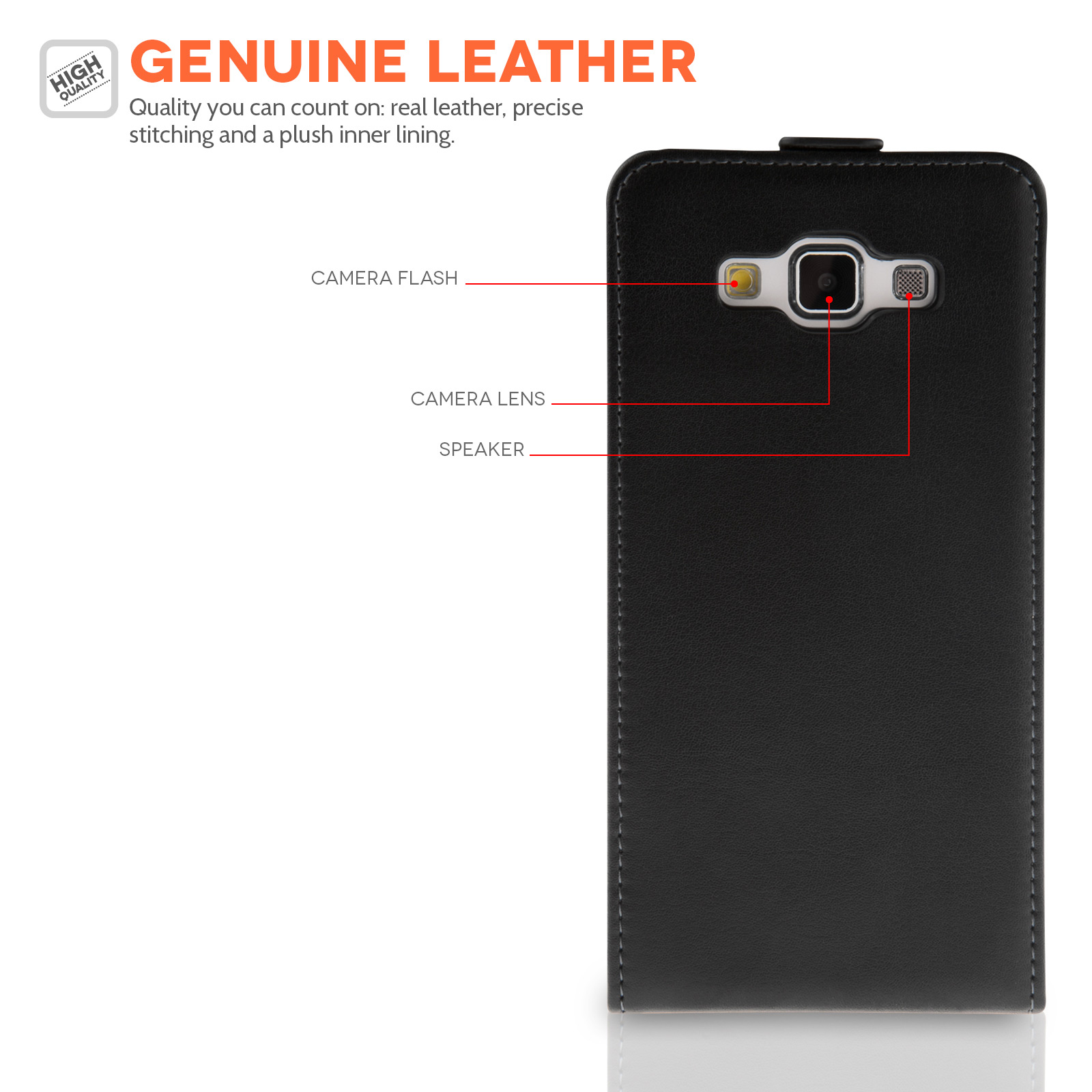 Caseflex Samsung Galaxy A7 Real Leather Flip Case - Black