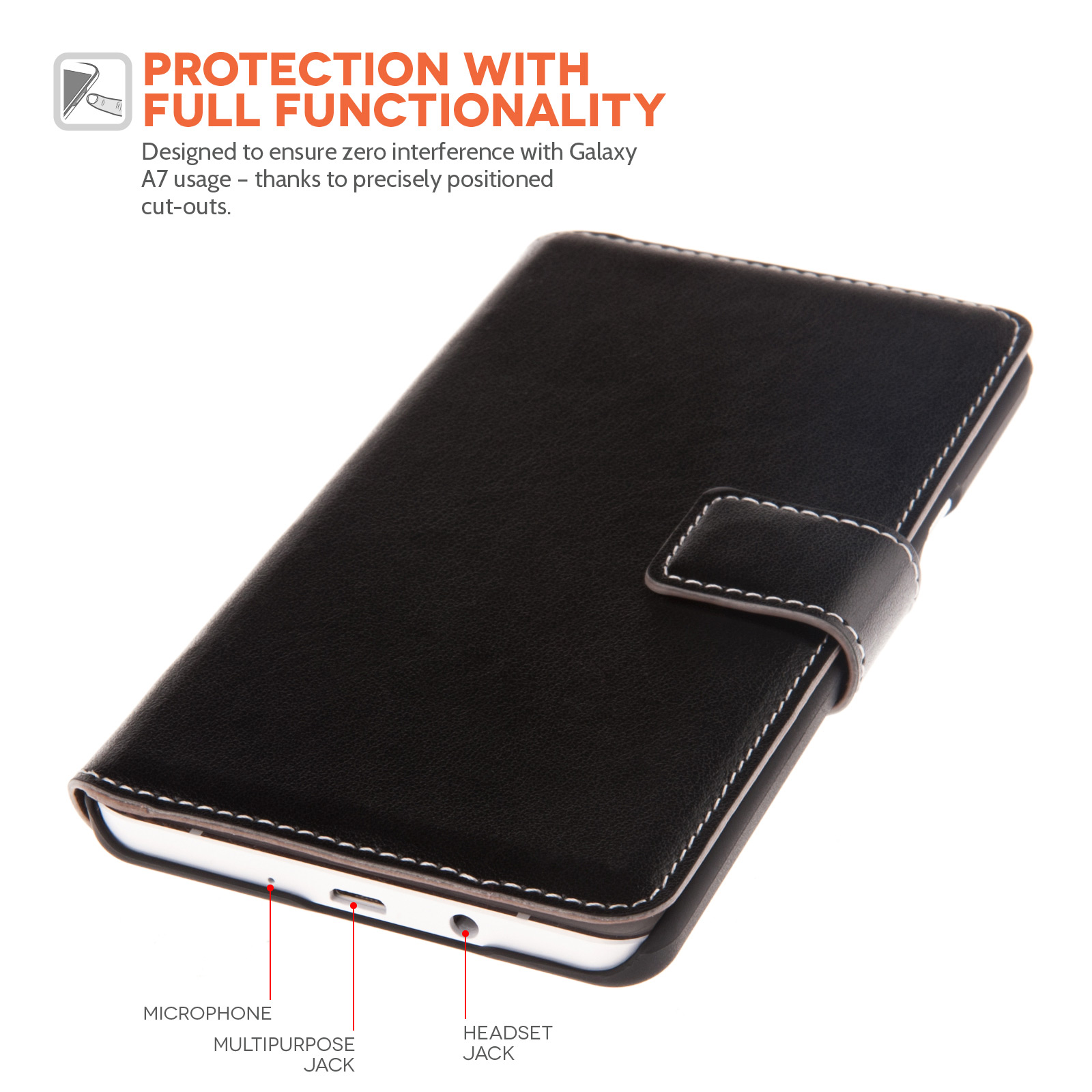 YouSave Samsung Galaxy A7 Leather-Effect Stand Wallet Case - Black