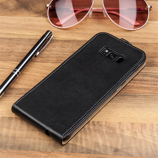 Caseflex Samsung Galaxy S8 Plus Real Leather Flip Case - Black