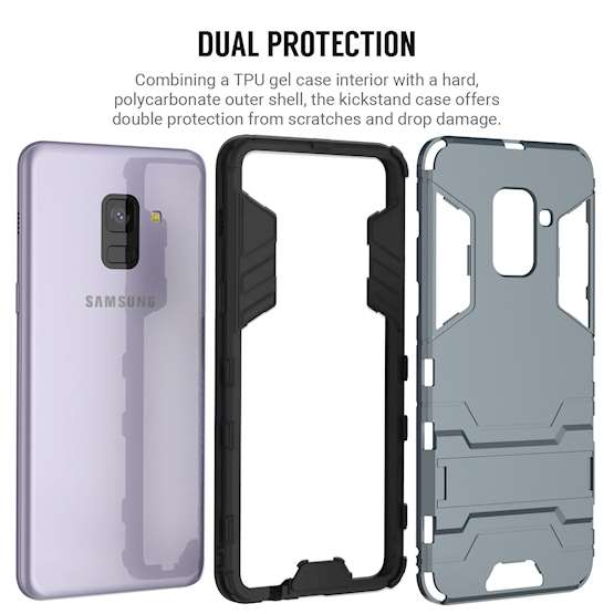 Caseflex Samsung Galaxy A8 Plus (2018) Armour Kickstand Case - Steel Blue 
