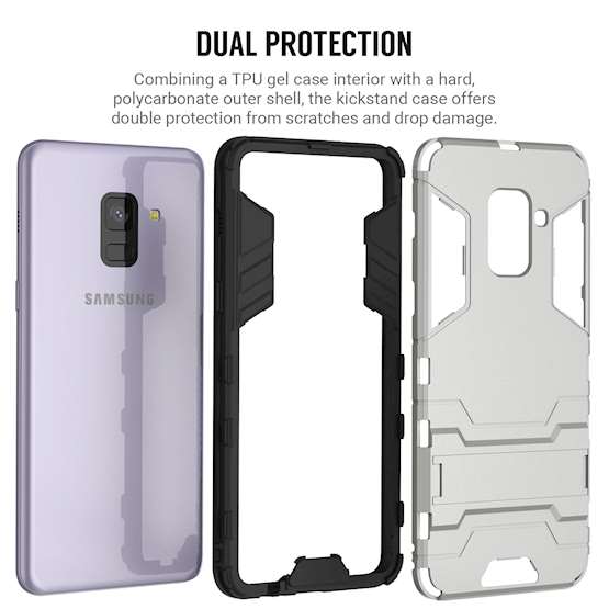 Caseflex Samsung Galaxy A8 Plus (2018) Armour Kickstand Case - Silver