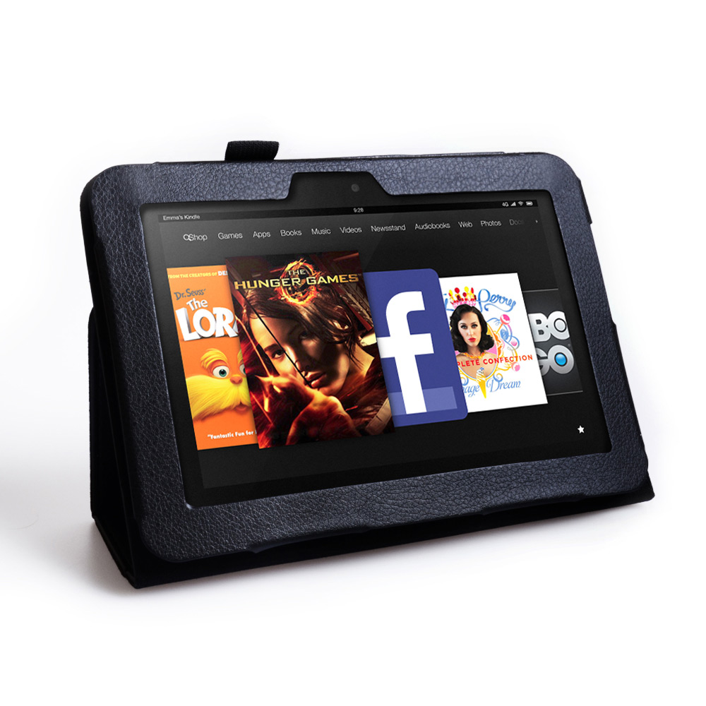 Caseflex Kindle Fire HD Textured Faux Leather Stand Case - Black
