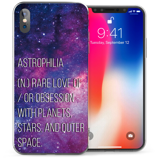Apple iPhone X Astrophilia Quote TPU Gel Case - Purple