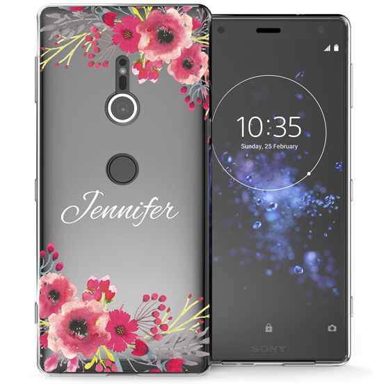 Sony Xperia XZ2 Clear Floral Personalised TPU Gel Case 