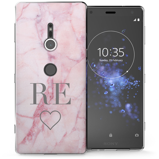 Sony Xperia XZ2 Pink Marble Heart Personalised TPU Gel Case 