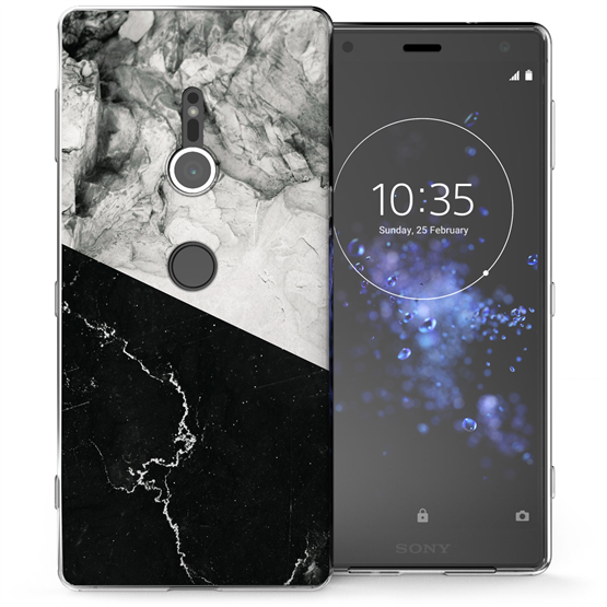 Sony Xperia XZ2 Black White Marble Slice TPU Gel Case 