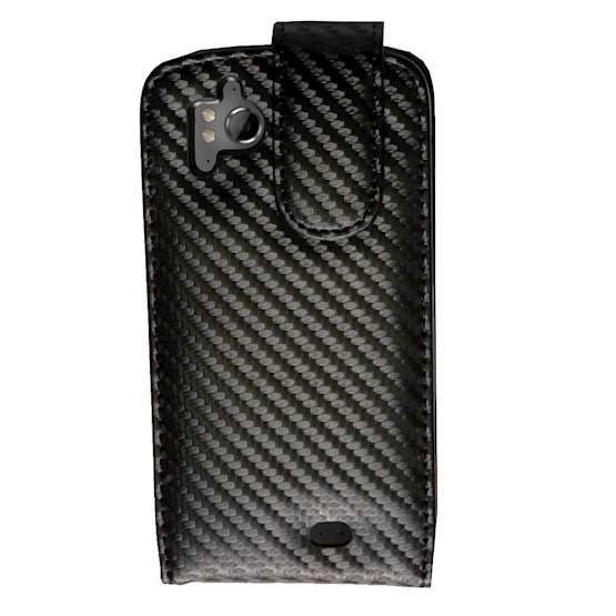 Yousave Accessories HTC Sensation Black Carbon Fibre PU Leather Flip Case