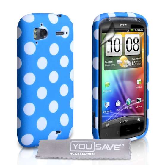 Yousave Accessories HTC Sensation Blue Polka Dot Case