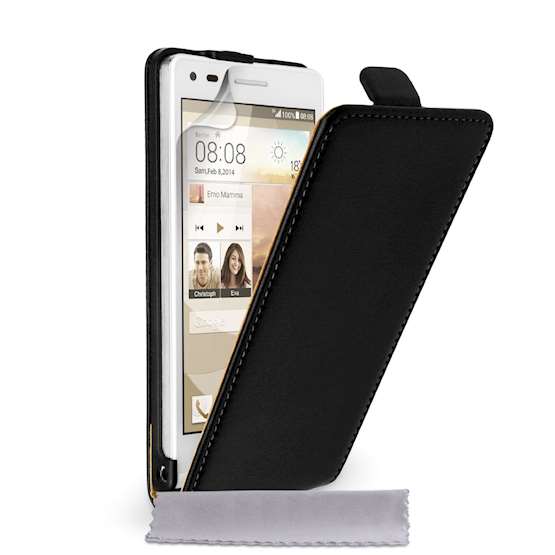 Yousave Accessories Huawei Ascend G6 Real Leather Flip Black Case
