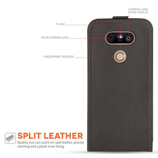 Caseflex LG G5 Case Real Leather Flip Case - Black